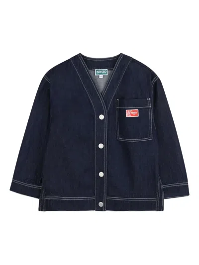 Kenzo Kids' Logo-patch Denim Jacket In Blue