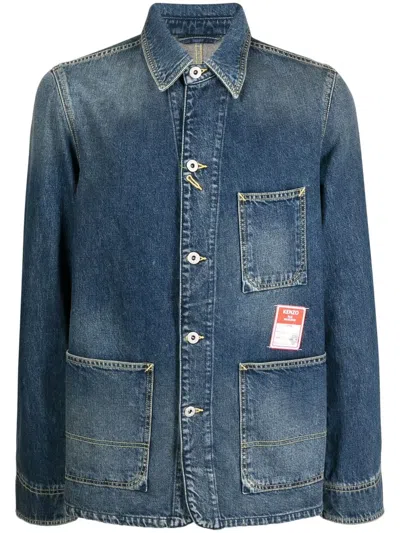 Kenzo Logo-patch Denim Jacket In Blue