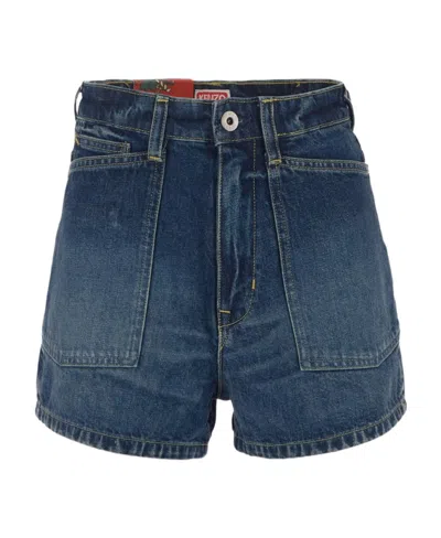 KENZO KENZO LOGO PATCH DENIM SHORTS