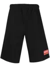 Kenzo Black Bermuda Shorts With Logo Patch In Cotton In Schwarz