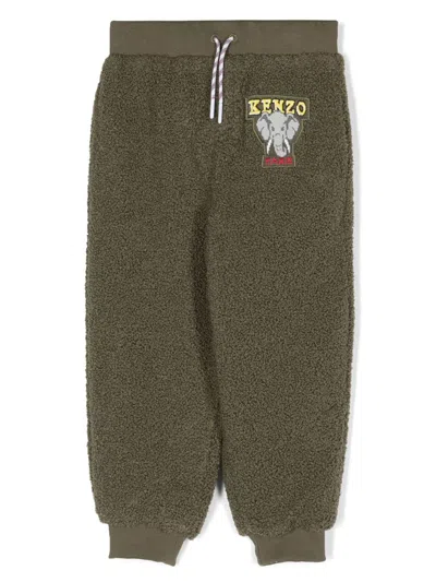 Kenzo Kids' Logo-patch Drawstring Fleece Track Pants In Green