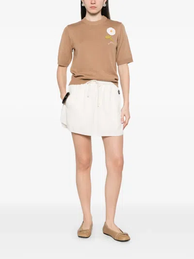 Kenzo Logo-patch Drawstring Mini Skirt In Neutral