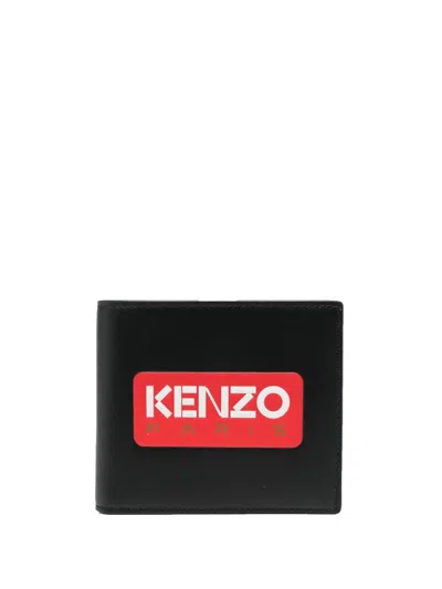 Kenzo Logo-patch Folded Leather Wallet In 黑色