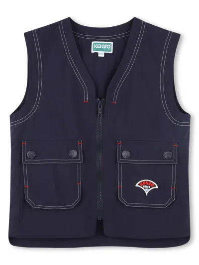 Kenzo Kids' Logo-patch Gilet In Blue