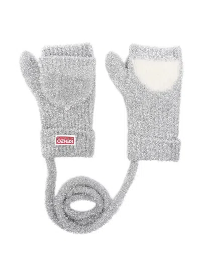 Kenzo Logo-patch Gloves In Gray