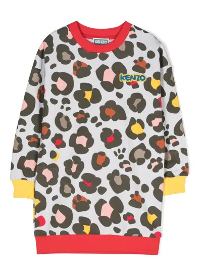 Kenzo Kids' Logo-patch Graphic-print Dress In Neutrals