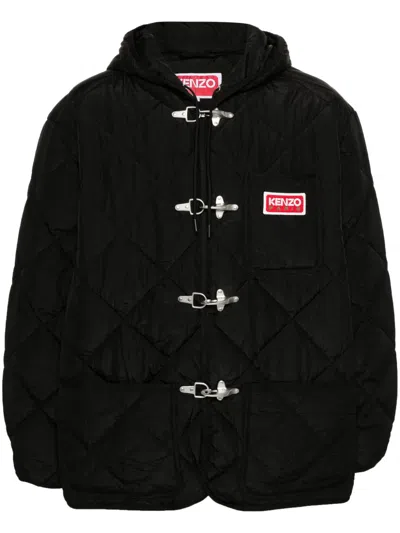 Kenzo Logo-patch Hooded Padded Jacket In Black