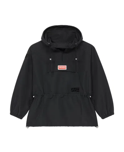 Kenzo Logo-patch Hooded Windbreaker In Black