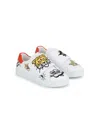 Kenzo Logo-patch Leather Sneakers In White