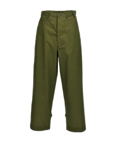 Kenzo Logo Patch Mid-rise Wide-leg Trousers In Green