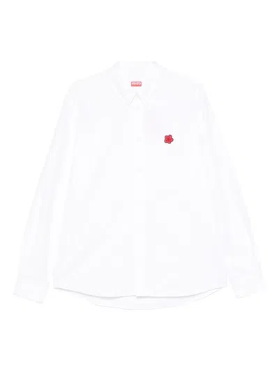 Kenzo Boke Flower Embroidered Casual Shirt In White