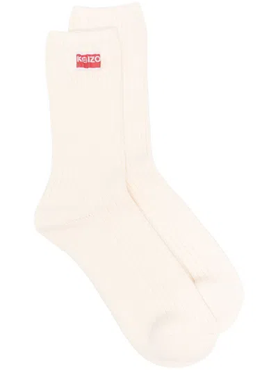 Kenzo Logo-patch Socks In Neutrals