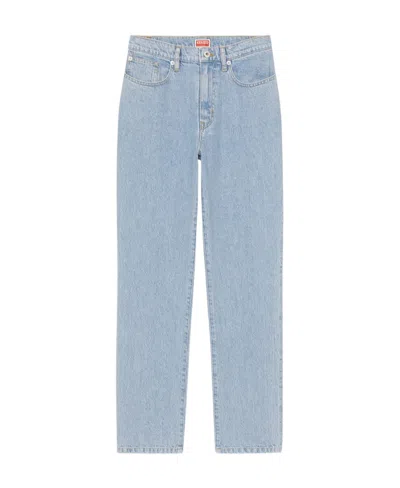 Kenzo Logo Patch Straight Leg Jeans In Blue