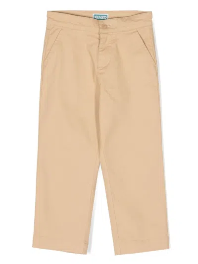 Kenzo Kids' Logo-patch Straight Trousers In Neutrals