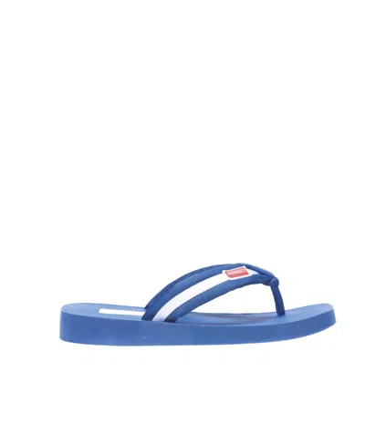 Kenzo Logo-patch Striped Flip Flops In Blue