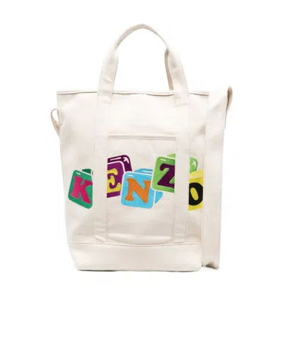 Kenzo Logo-patch Tote Bag In White