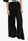 Kenzo Logo Patch Wide-leg Wool Pants In Black