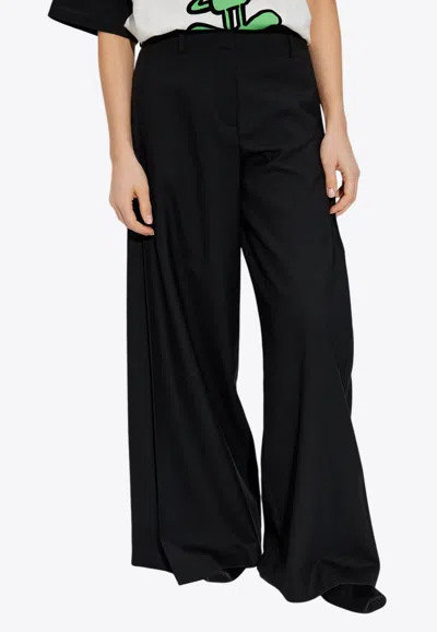 Kenzo Logo Patch Wide-leg Wool Pants In Black