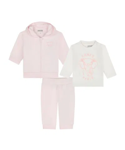 Kenzo Logo-patch Zip-up Cotton Tracksuit (set Of Three) In Pink