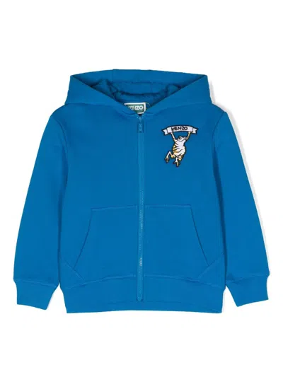 Kenzo Kids' Logo-patch Zip-up Hoodie In Blue
