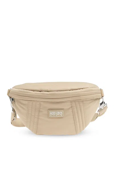 Kenzo Logo-patch Quilted Belt Bag In Neutrals