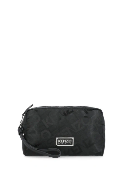 Kenzo Logo Patch Zipped Clutch Bag In Black