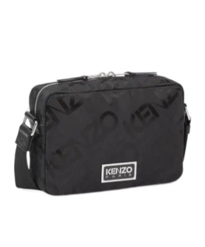 Kenzo Logo-patch Zipped Messenger Bag In Black