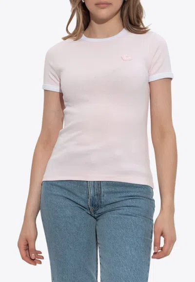 Kenzo Logo-patched Crewneck T-shirt In Pink
