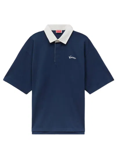 Kenzo Mini Embroidered Logo Cotton Polo Shirt For Men In Multi