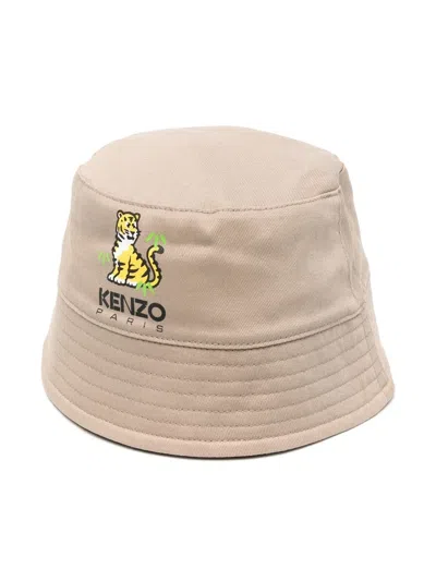Kenzo Kids' Printed Cotton Twill Bucket Hat In Beige