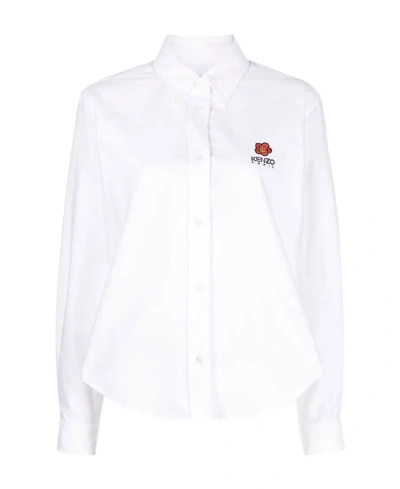 Kenzo Logo-print Button-down Cotton Shirt In White
