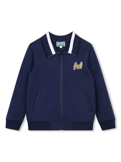Kenzo Kids' Logo Print Cotton Blend Blazer In Blue