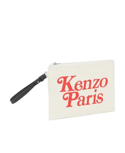 Kenzo Logo-print Cotton Clutch Bag In White