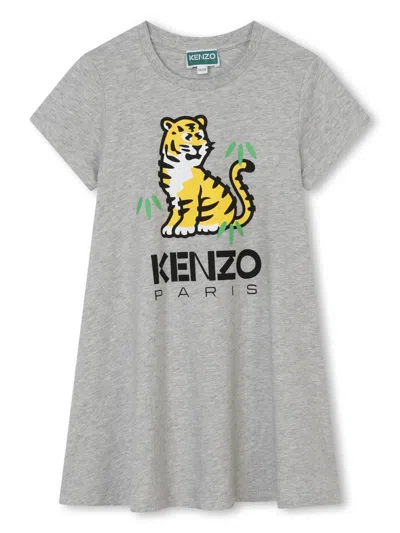 Kenzo Kids' Logo-print Cotton Dress In Grey Marl