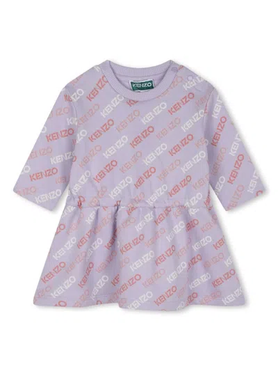 Kenzo Babies' Logo-print Cotton Dress In Lilla