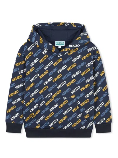 Kenzo Kids' Cotton Logo Hoodie (2-14 Years) In Blue
