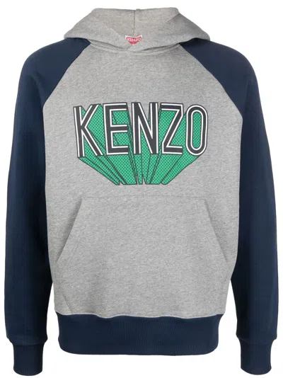 Kenzo Logo Print Cotton Jersey Hoodie In Blue