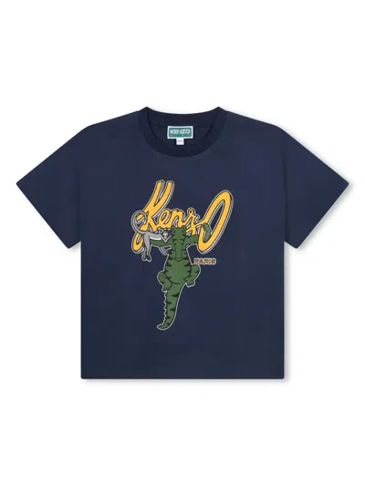 Kenzo Kids' Logo-print Cotton T-shirt In 蓝色