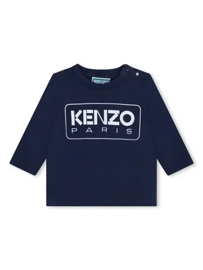 Kenzo Babies' Logo-print Cotton T-shirt In Blue