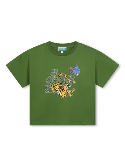 Kenzo Kids' Logo-print Cotton T-shirt In Green