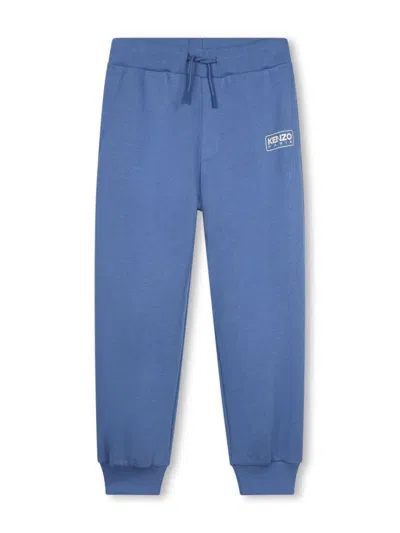 Kenzo Kids' Logo-print Cotton Track Pants In Blue