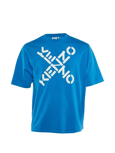Pre-owned Kenzo Logo Print Crew Neck T-shirt In Blue