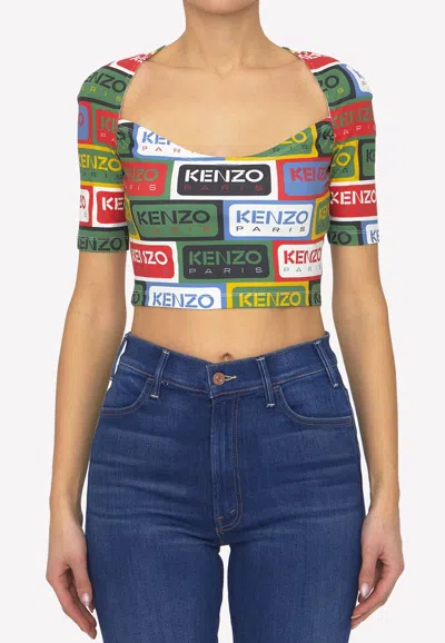 KENZO LOGO PRINT CROPPED TOP,FD52TO702-4SN-MU