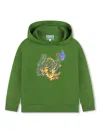 Kenzo Logo-print Fleece-texture Hoodie In Green