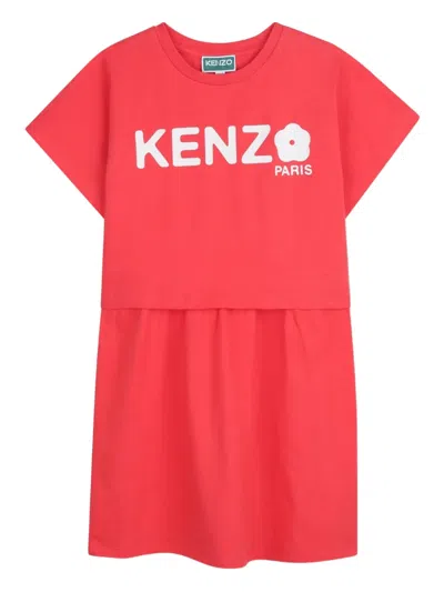 Kenzo Kids' Logo-print Flower-detail Dress In Red