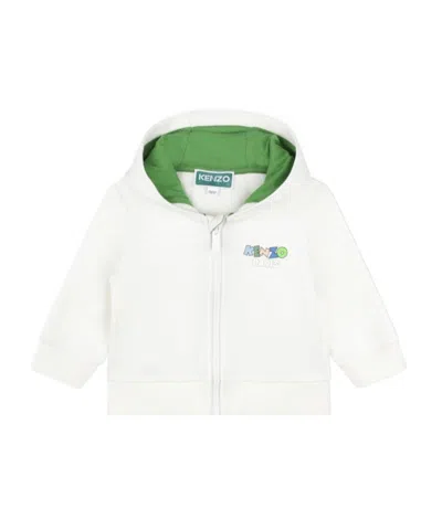 Kenzo Logo-print Hooded Fleece Cardigan In White
