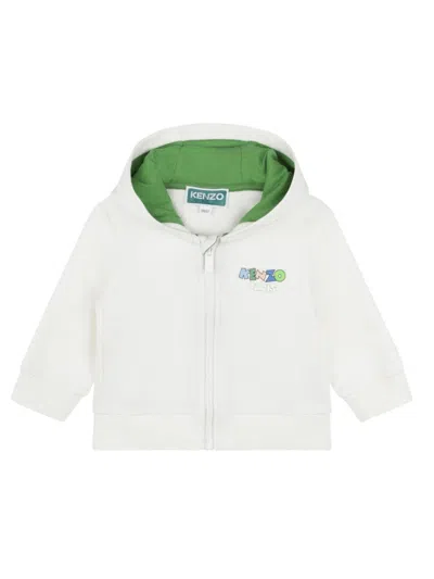 Kenzo Kids' Logo-print Hooded Fleece Hoodie In White