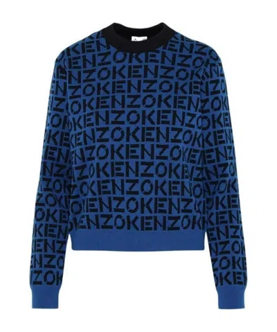Kenzo Logo-print Jersey Sweatshirt In Blue