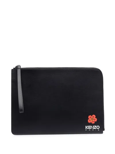 Kenzo Leather Logo Clutch Bag In Black