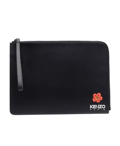 Kenzo Leather Logo Clutch Bag In Black